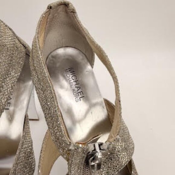 Michael Kors Berkley Silver Metallic Leather Zip Heels Women’s 11M Glam Party - Picture 10 of 11